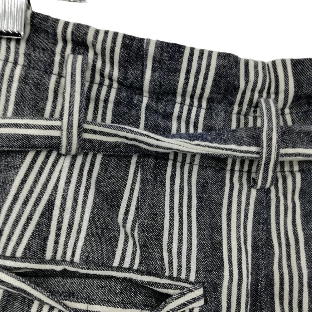 Madewell Striped Linen Blend Paperbag Pants Size 8 Pleated Indigo Stripe Belted - Picture 8 of 12